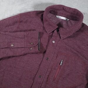 QOR Overshirt Mens Large Burgundy Merino Wool Blend Zip Snap Front Performance